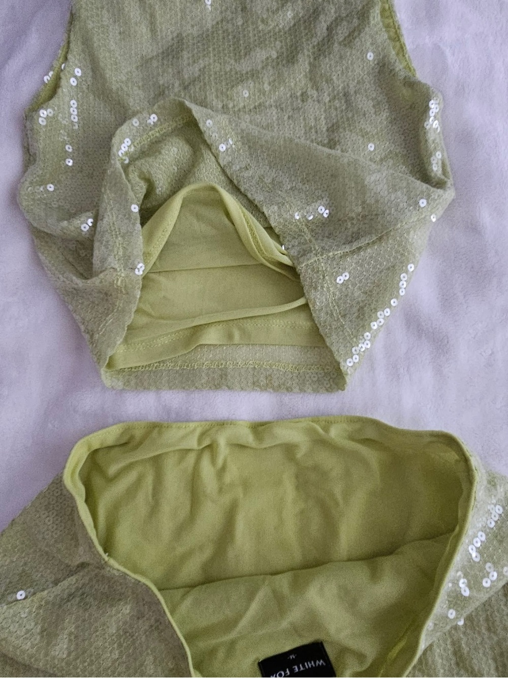White Fox Sequin 2PC Set Lime green.  Top S. Skirt M. - Picture 4 of 8